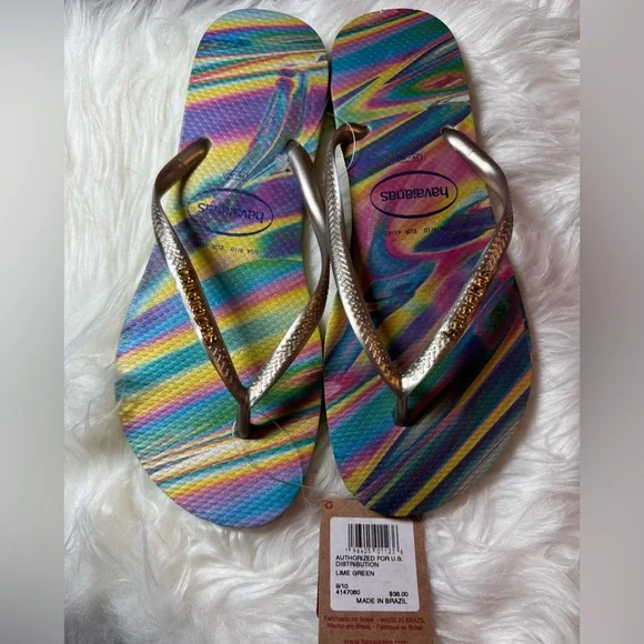 Havaianas Women’s Slim Iridescent Flip Flops size 9/10 NEW WITH TAGS - Picture 2 of 3